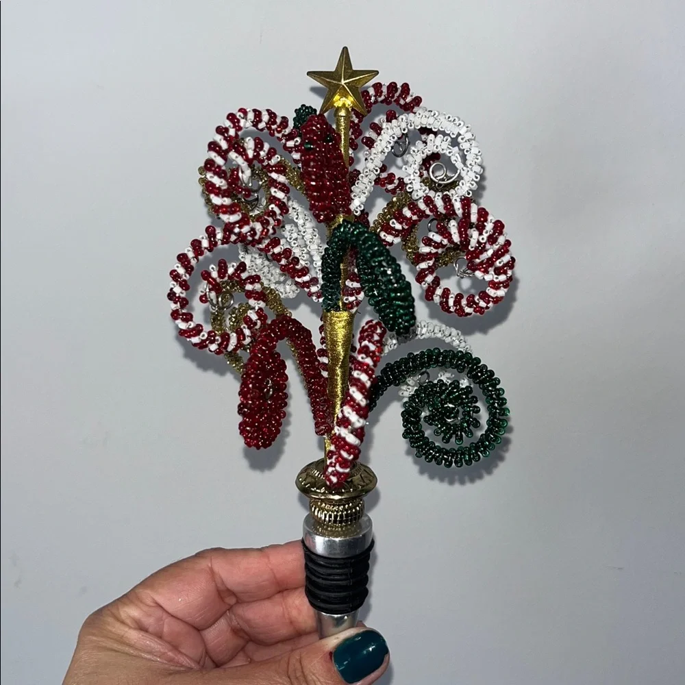 Pier 1 Imports Beaded Christmas Tree Wine Bottle Stopper